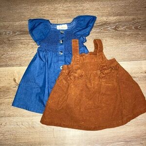 Baby Girls Blue and Brown Baby Dresses Size 2T | Holiday Fall Outfits Y2k